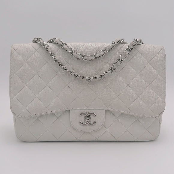 Authentic Caviar White Single Flap Jumbo CHANEL Bag with Box - Picture 3 of 17